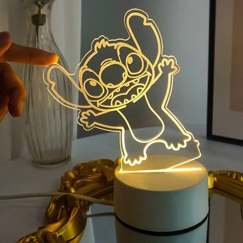 Disney Lilo & Stitch, светодиодные фигурки Star Baby, USB, красочный сенсорный пульт дистанционного управления, 3d настольная лампа, ночник, детский подарок на День рождения