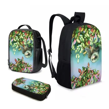 YIKELUO Модный градиентный принт в виде мультяшного ленивца, студенческая сумка через плечо, рюкзак, повседневная сумка с зеленым растением на молнии, сумка для ланча.