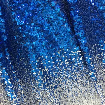Великолепная королевская синяя серебристая кружевная ткань Омбре 3 мм, расшитая блестками, Нигерийское французское кружево, африканская ткань для вечернего платья своими руками