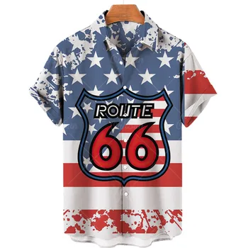 Гавайская рубашка Route 66, мужская уличная одежда с 3D-принтом, уличная пляжная мужская рубашка, повседневная рубашка с короткими рукавами и пуговицами, мужской топ