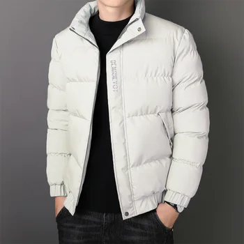 Зимние Новые Модные мужские куртки с хлопчатобумажной подкладкой, пуховик, уличная одежда с разрезом и воротником-стойкой, мужские теплые утепленные куртки