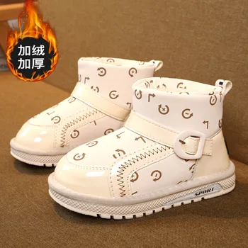 Зимние зимние ботинки для мальчиков и девочек, модная детская обувь из лакированной кожи на мягкой нескользящей подошве, Размер 26-37