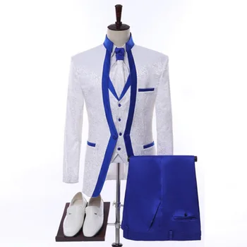 Классический мужской белый жаккардовый костюм из 3 предметов, новинка 2023 года, роскошное мужское платье для свадебного бала, блейзер и брюки с жилетом