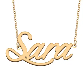 Ожерелье с именем Сары для женщин, ювелирные изделия из нержавеющей стали, Подвеска с табличкой золотого цвета, Ожерелье с надписью Para Mujer, колье с буквами