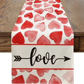 Флаг любовного стола с принтом Валентинки, Свадебное украшение, Красная салфетка для любовного стола, флаг стола на День Святого Валентина для украшения вечеринки